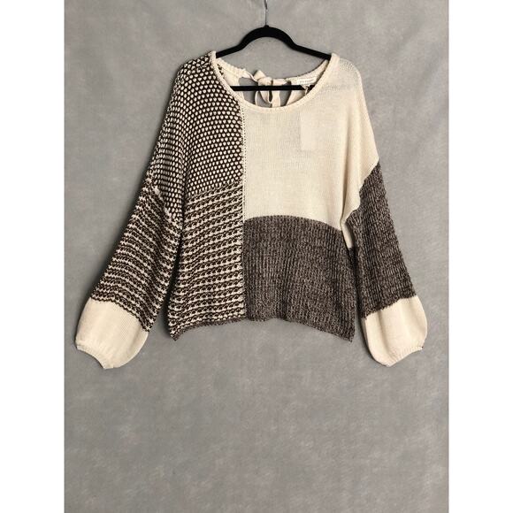 Blu Pepper Women's Medium Patchwork Sweater in Brown Multi NEW - Picture 1 of 6